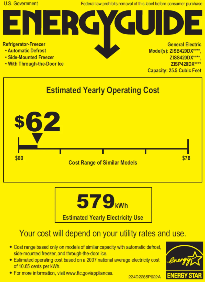 Page n°1 - Label énergétique GE ZISS420DXSS