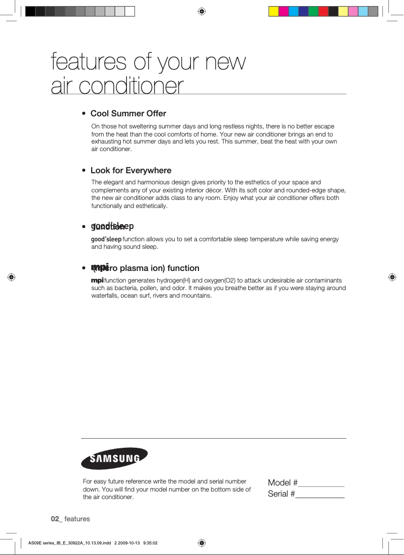 Page 1 de la notice Manuel utilisateur Samsung AQ18ESAN