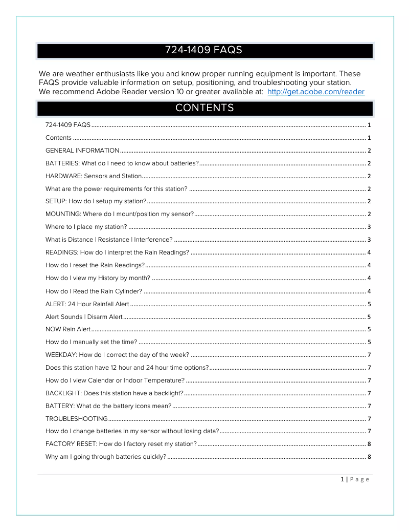 Page n°1 - FAQ La Crosse Technology 724-1409