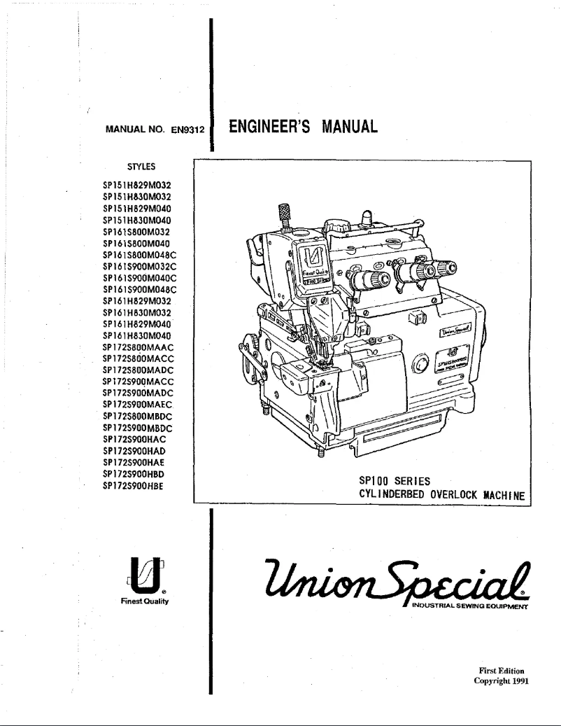 Page 1 de la notice Manuel utilisateur Union Special SP172S900HAD