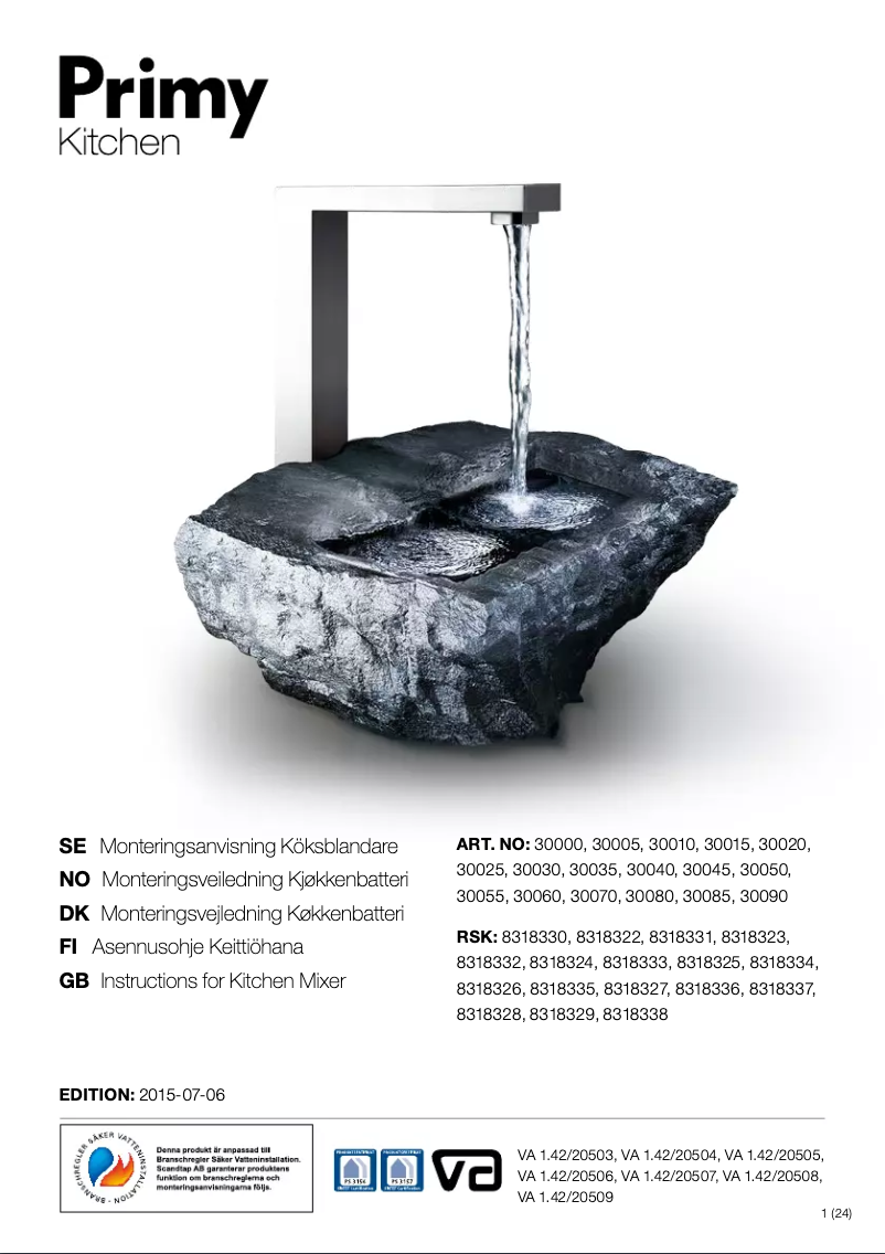 Page n°1 - Manuel utilisateur Primy Steel Vision 30050