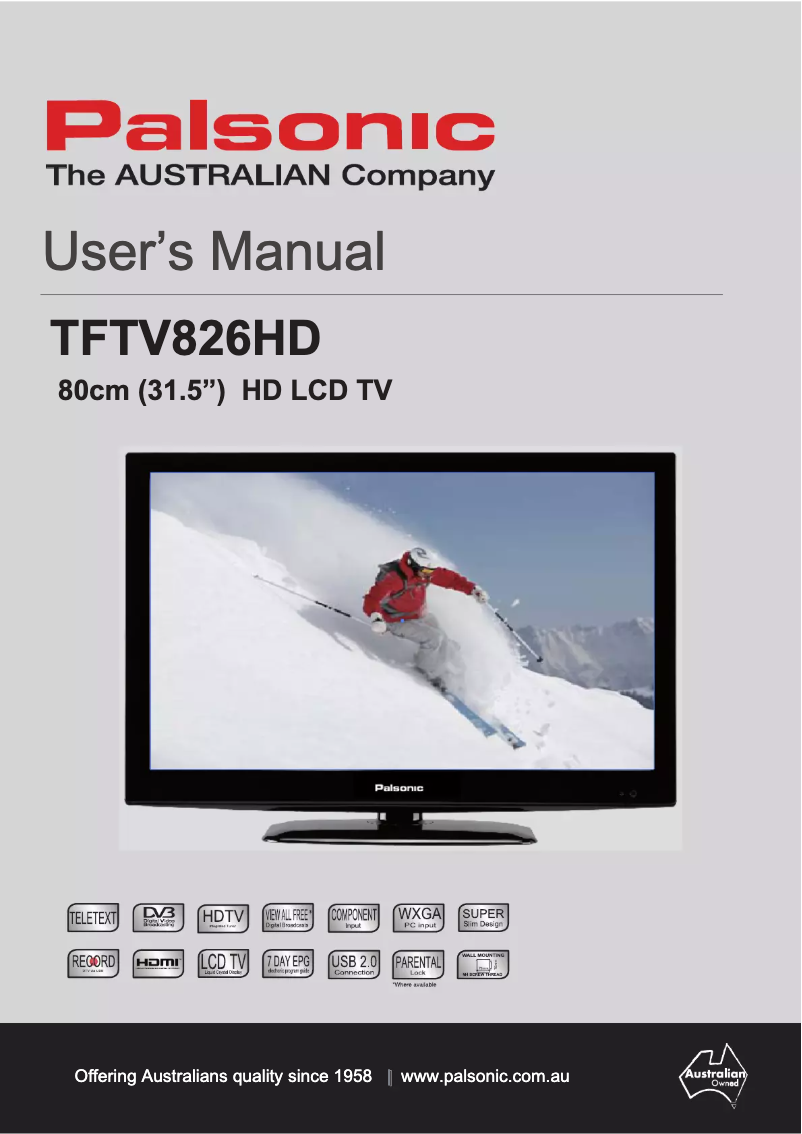 Page 1 de la notice Manuel utilisateur Palsonic TFTV826HD