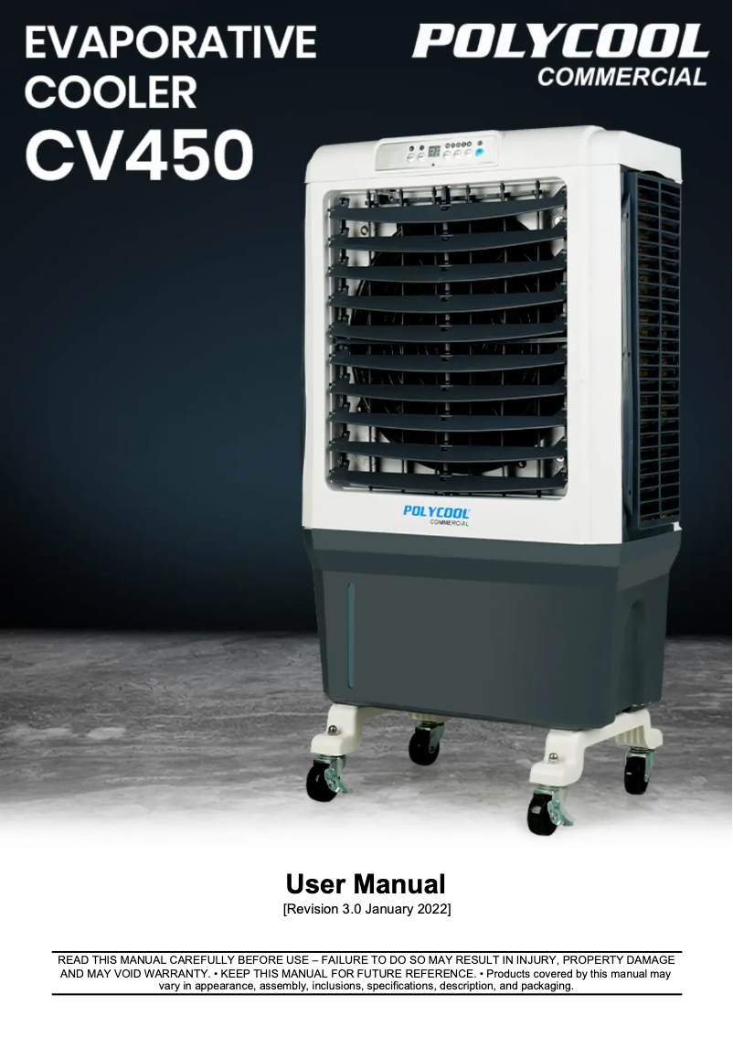 Page 1 de la notice Manuel utilisateur PolyCool CV450