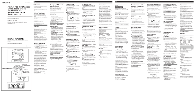 Page 1 de la notice Manuel utilisateur Sony ICF-C113L