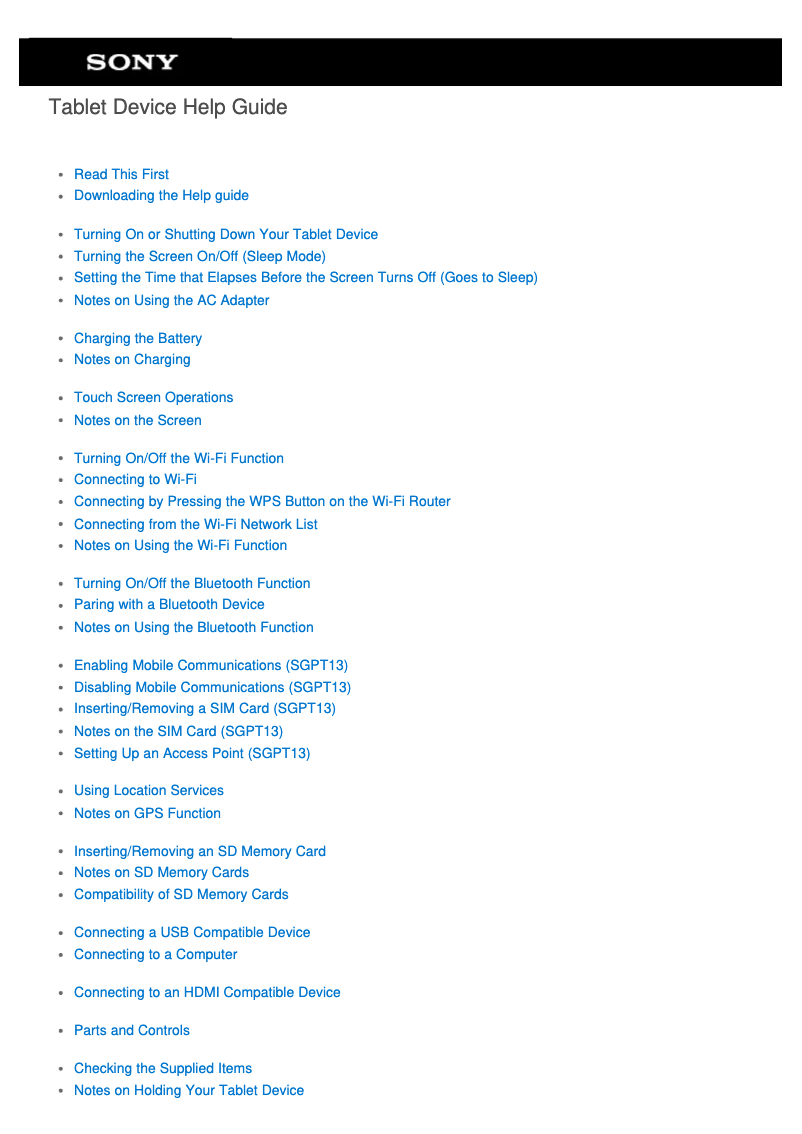 Page n°1 - Manuel utilisateur Sony Xperia Tablet S SGPT13
