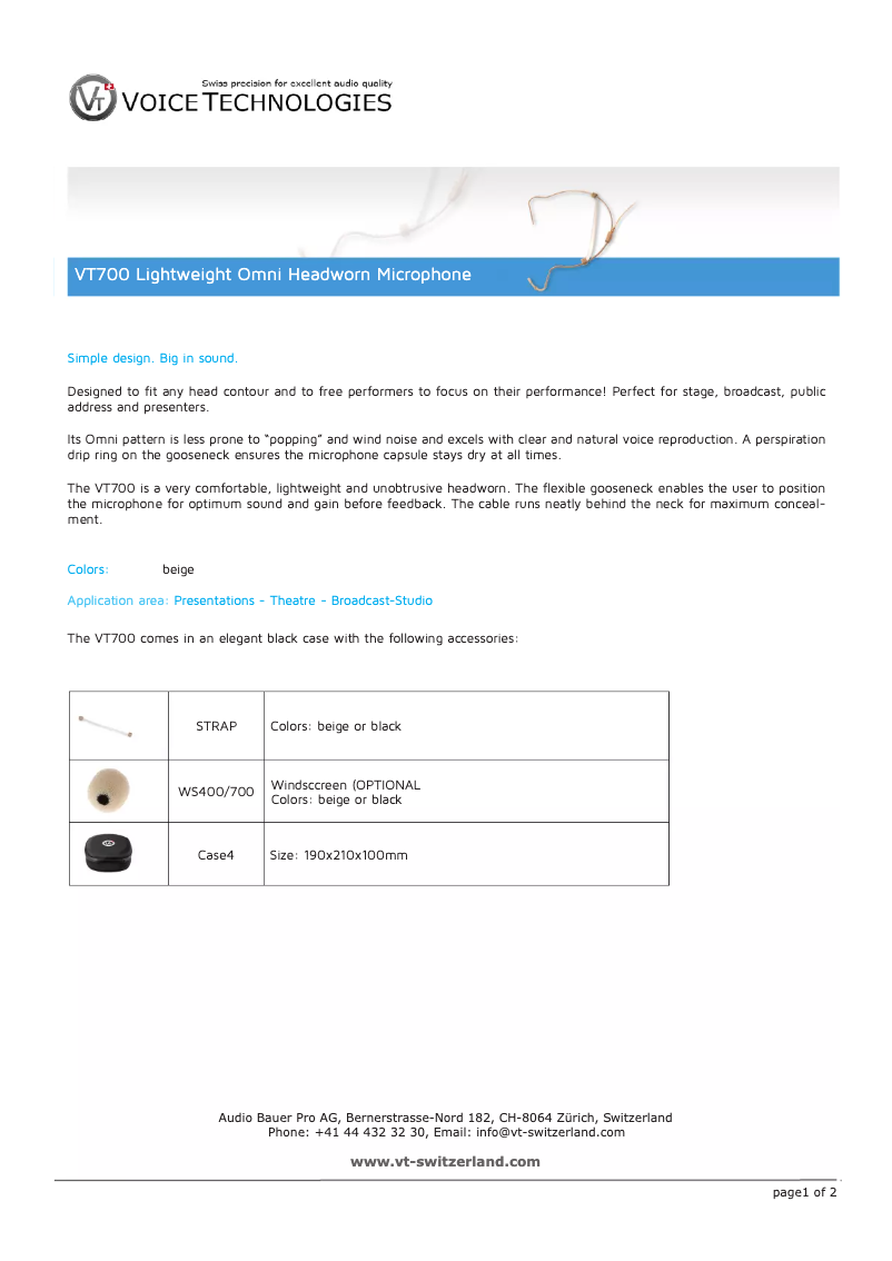 Page n°1 - Manuel utilisateur Voice Technologies VT700