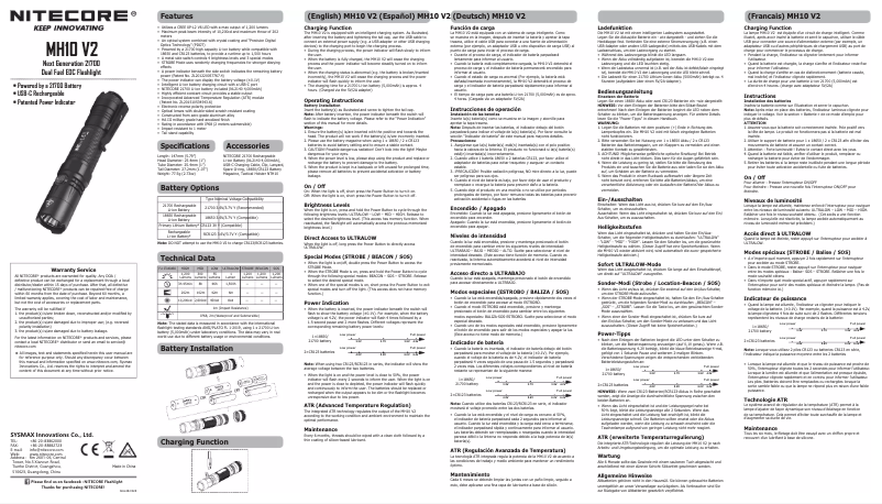Page 1 de la notice Manuel utilisateur Nitecore MH10 V2