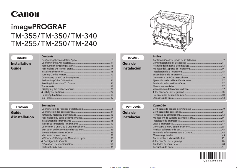 Image de la première page du manuel de l'appareil imagePROGRAF TM-250