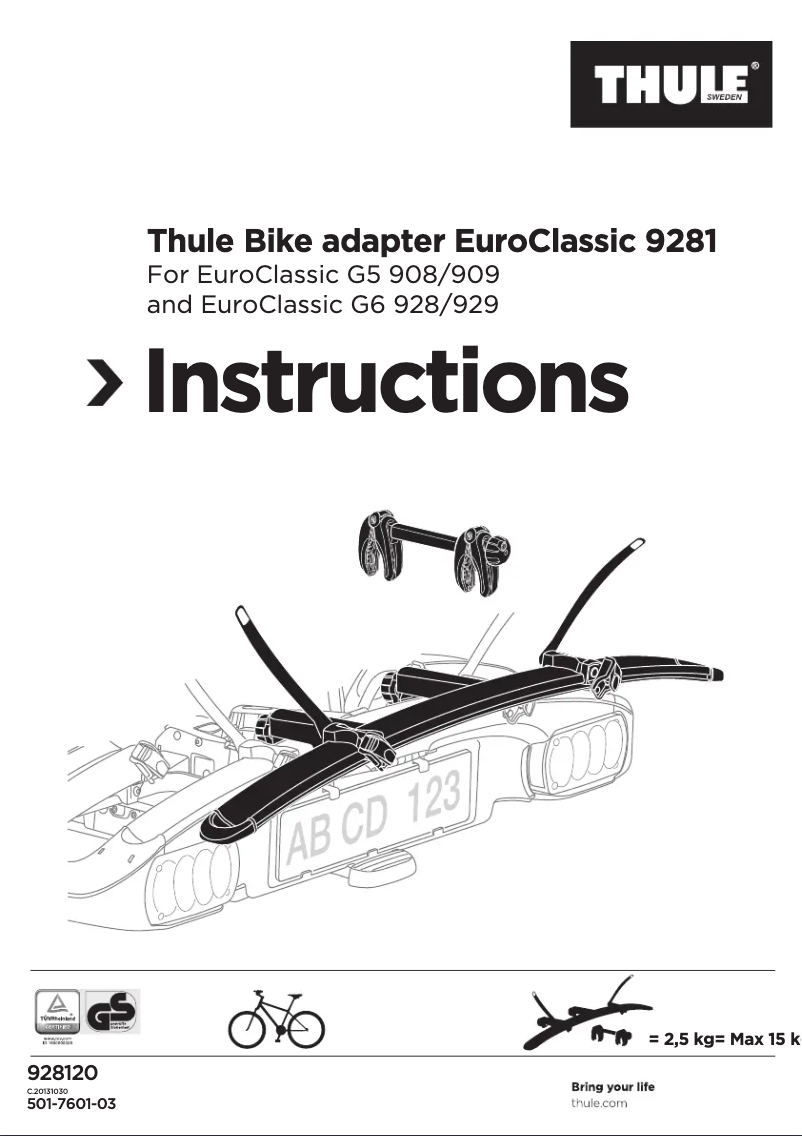 Page n°1 - Manuel utilisateur Thule Bike adapter EuroClassic 9281