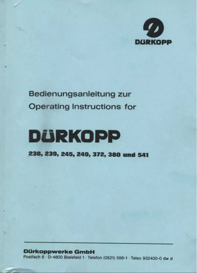 Page n°1 - Manuel utilisateur Dürkopp Adler 541