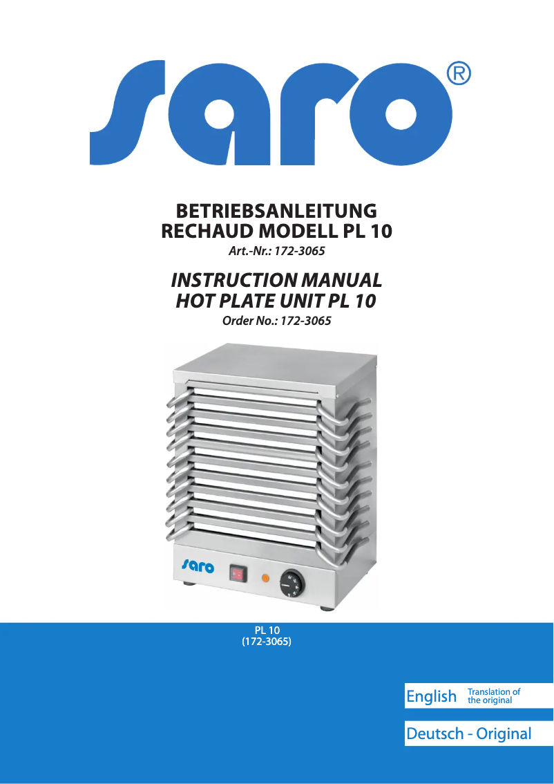 Page n°1 - Manuel utilisateur Saro PL 10