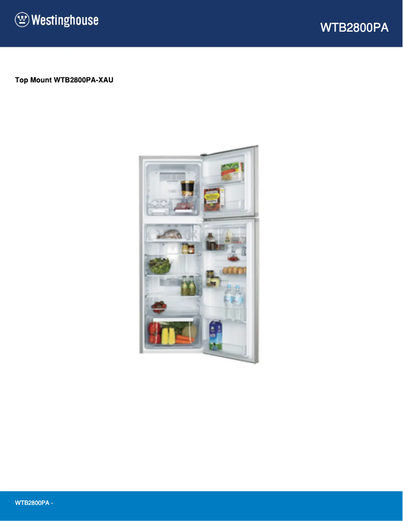 Page 1 de la notice Fiche technique Westinghouse WTB2800PA