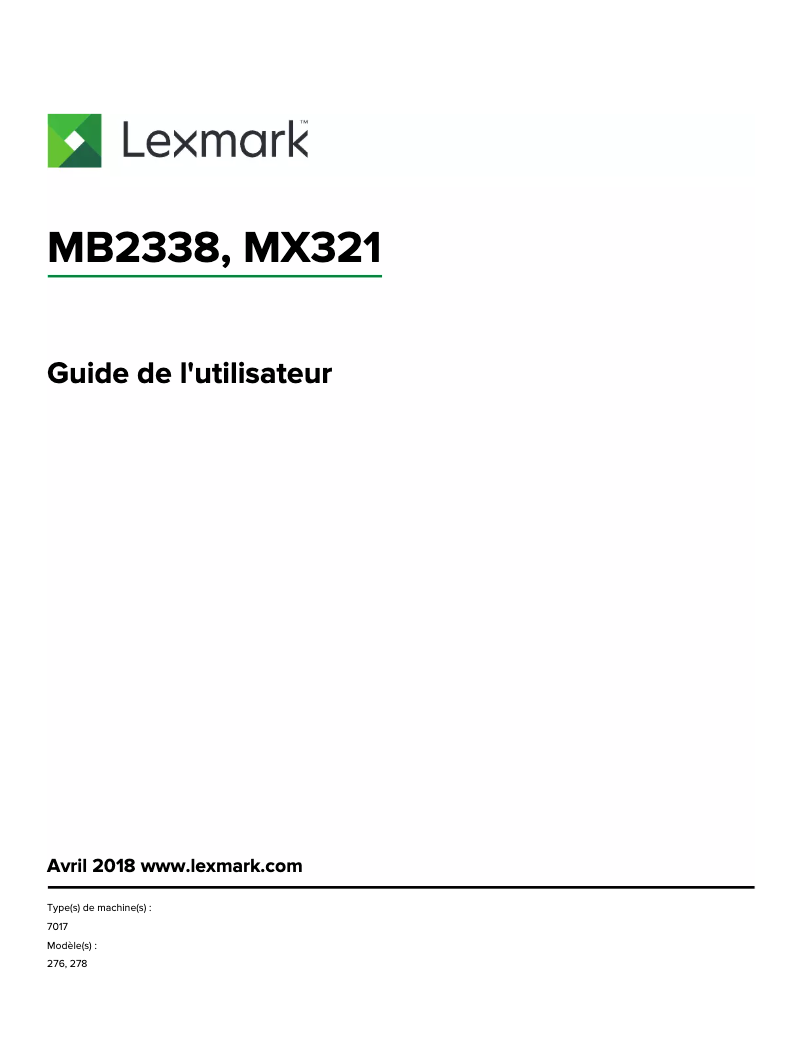 Page 1 de la notice Manuel utilisateur Lexmark MX321adw