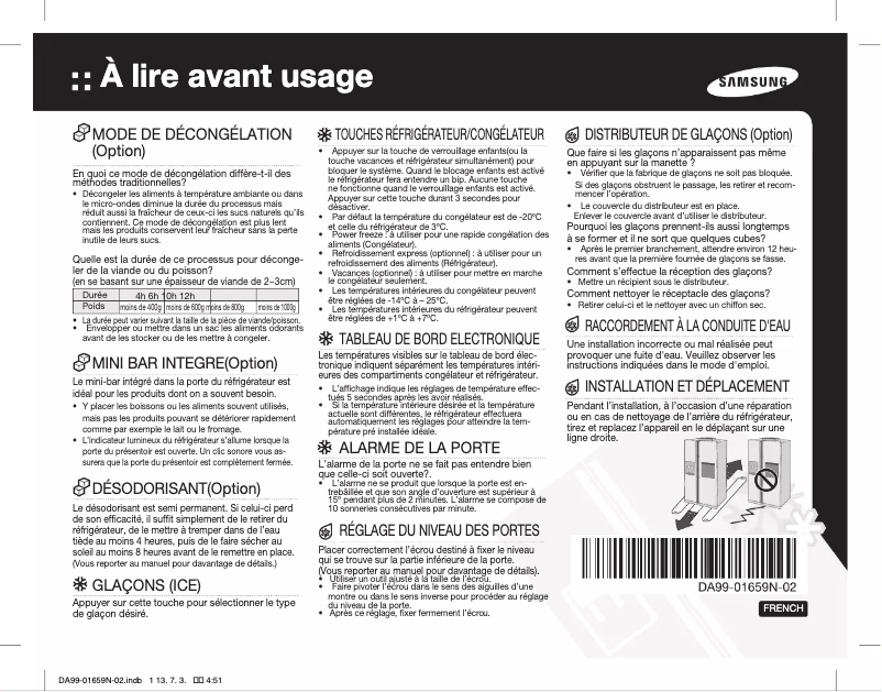 Page 1 de la notice Guide d'installation Samsung RSH7GNBC