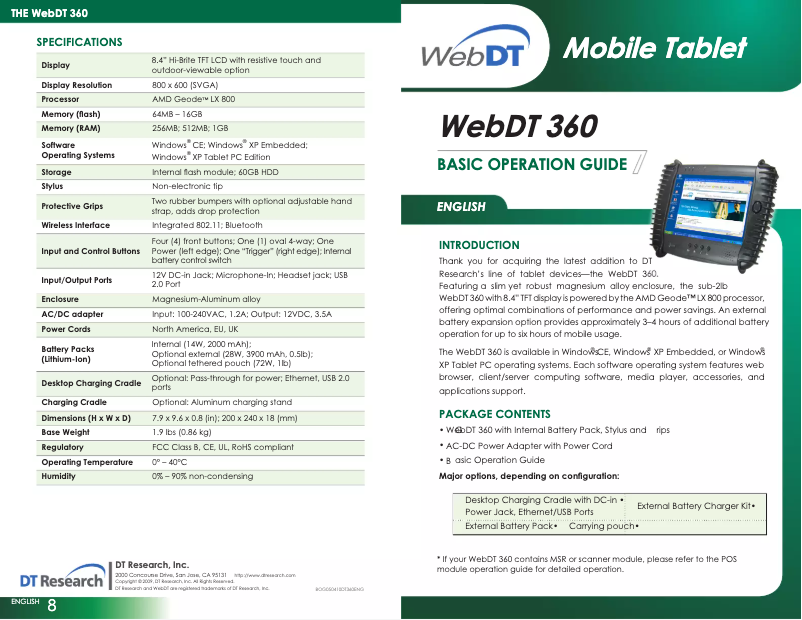 Page n°1 - Manuel utilisateur DT Research WebDT 360