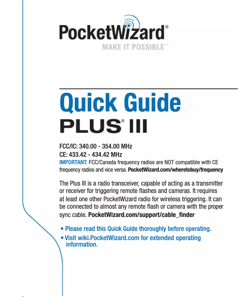 Page n°1 - Manuel utilisateur PocketWizard Pocket Wizard Plus III