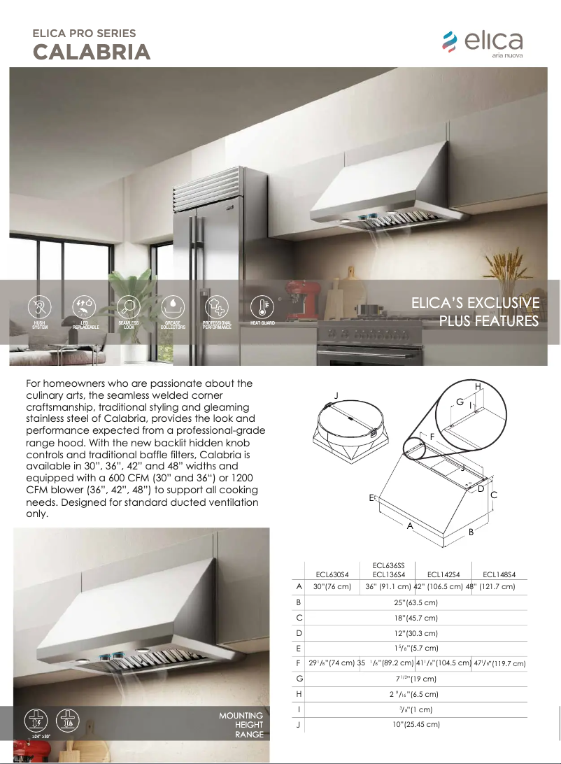 Page 1 de la notice Fiche technique Elica Calabria ECL148S3