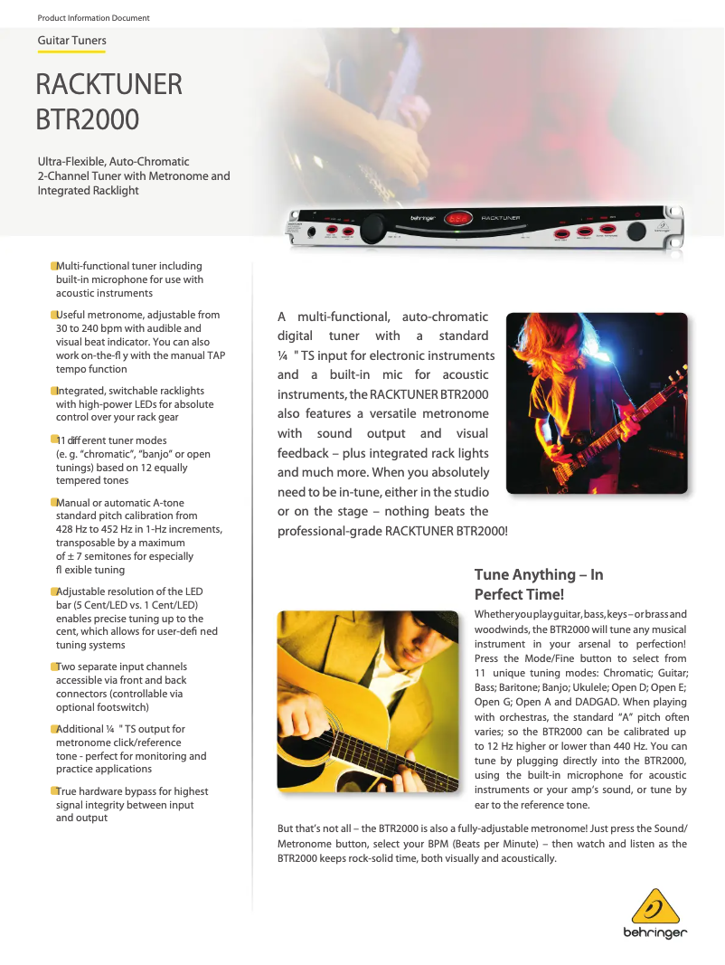 Page 1 de la notice Fiche technique Behringer Racktuner BTR2000