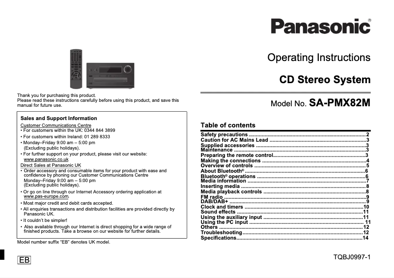 Page 1 de la notice Manuel utilisateur Panasonic SA-PMX82M