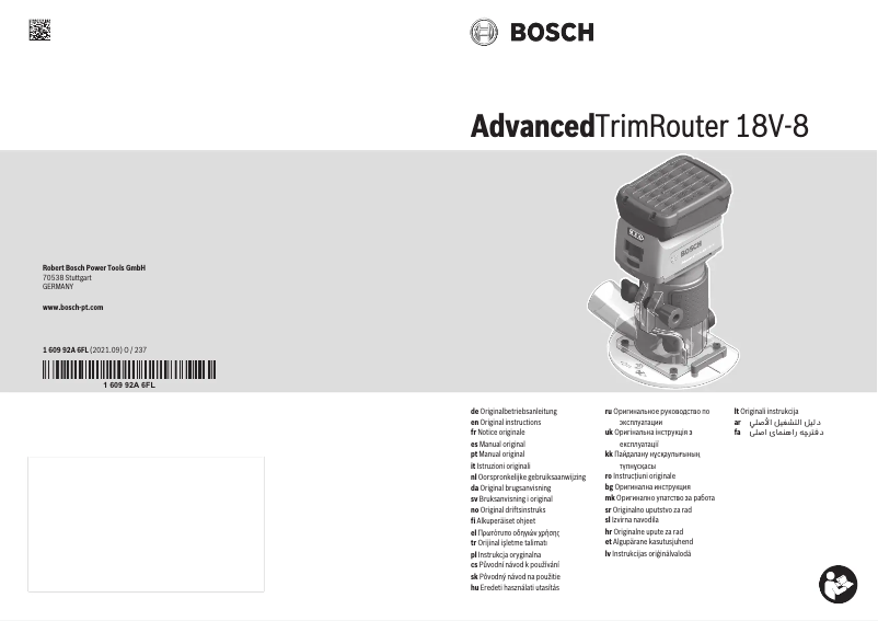 Page n°1 - Manuel utilisateur Bosch AdvancedTrimRouter 18V-8