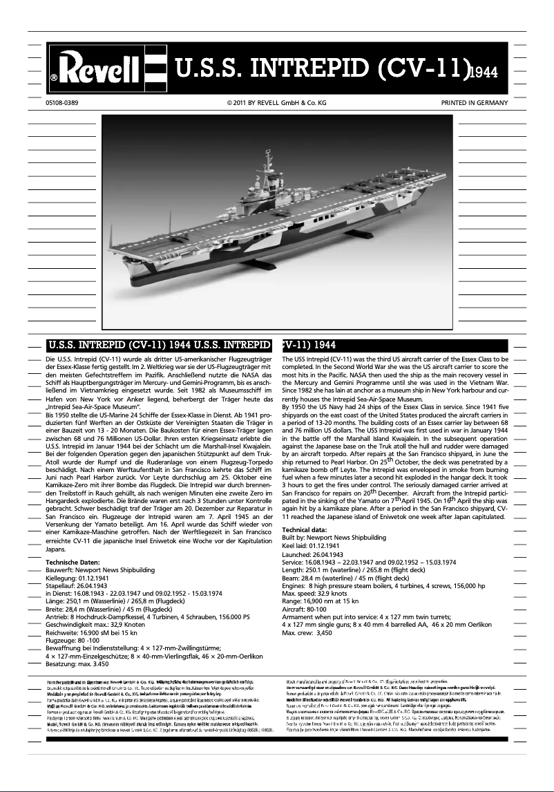 Page n°1 - Manuel utilisateur Revell U.S.S. Intrepid CV-11