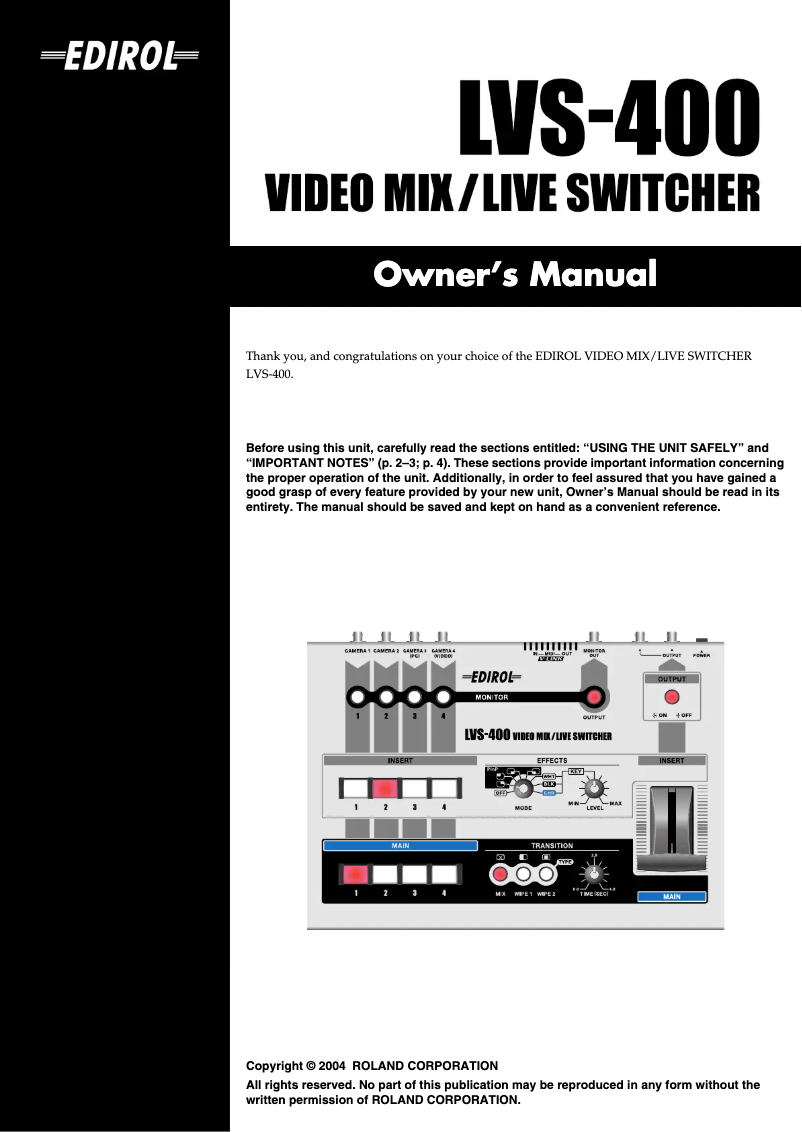 Page 1 de la notice Manuel utilisateur Roland LVS-400