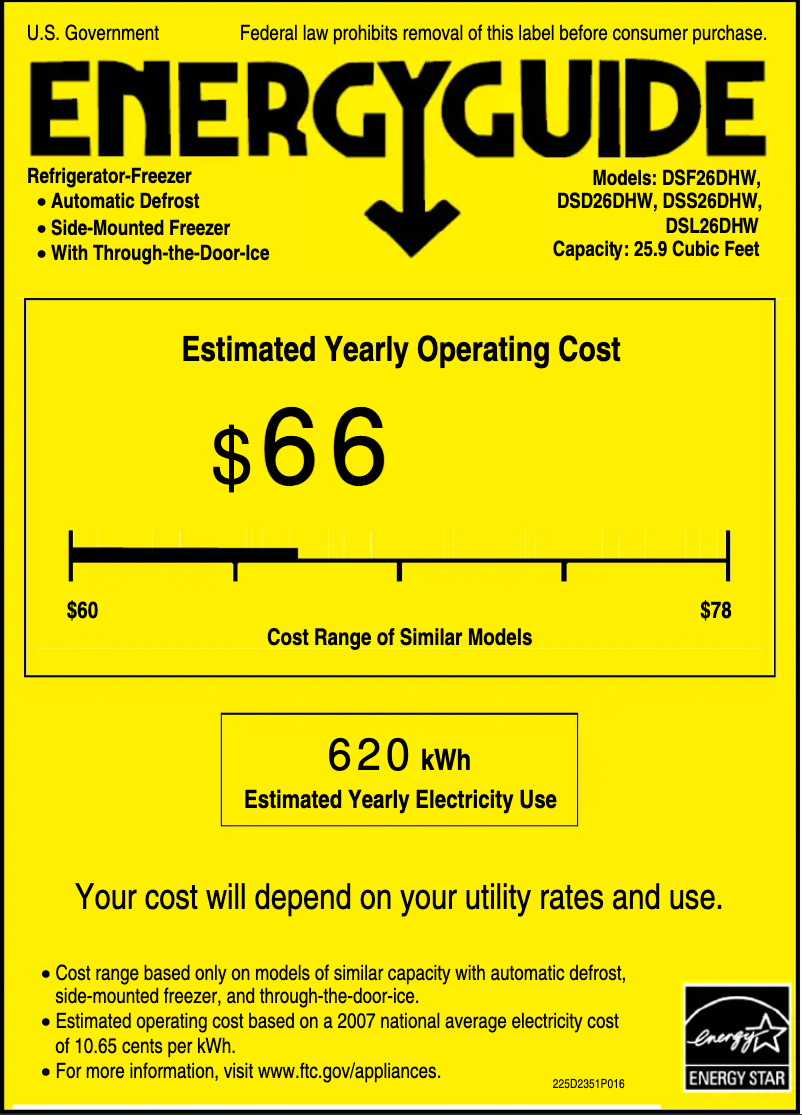Page 1 de la notice Label énergétique GE Adora DSF26DHWBB