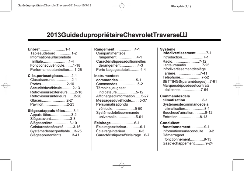 Page 1 de la notice Manuel utilisateur Chevrolet Traverse (2013)