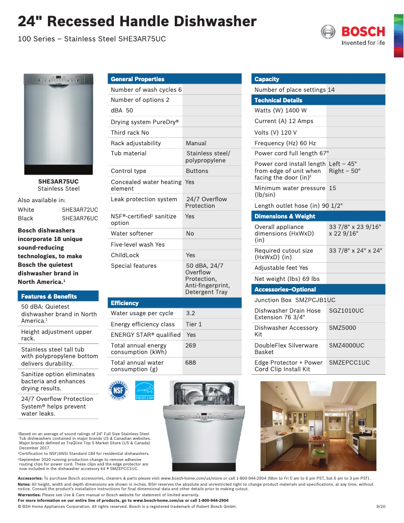 Page n°1 - Fiche technique Bosch SHE3AR75UC