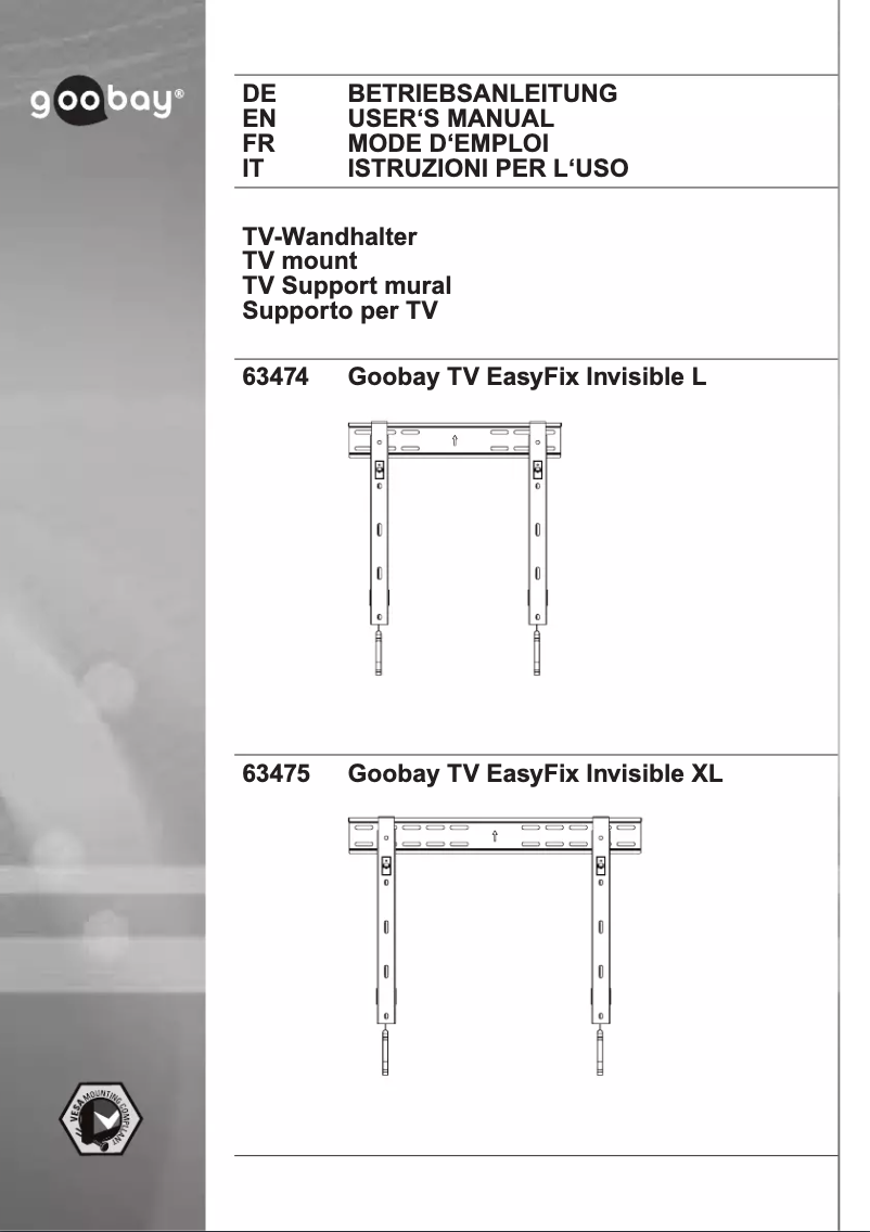 Page 1 de la notice Manuel utilisateur Goobay TV EasyFix Invisible XL