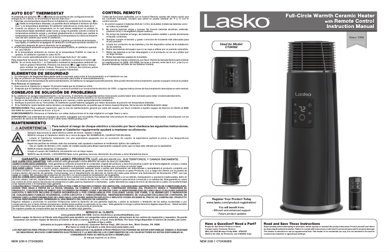 Page n°1 - Manuel utilisateur Lasko Full Circle Warmth Ceramic CT24362