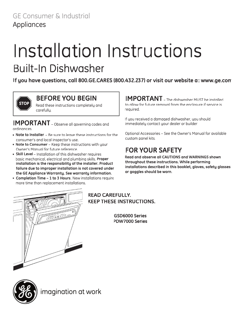 Page 1 de la notice Guide d'installation GE Profile PDW7980NSS