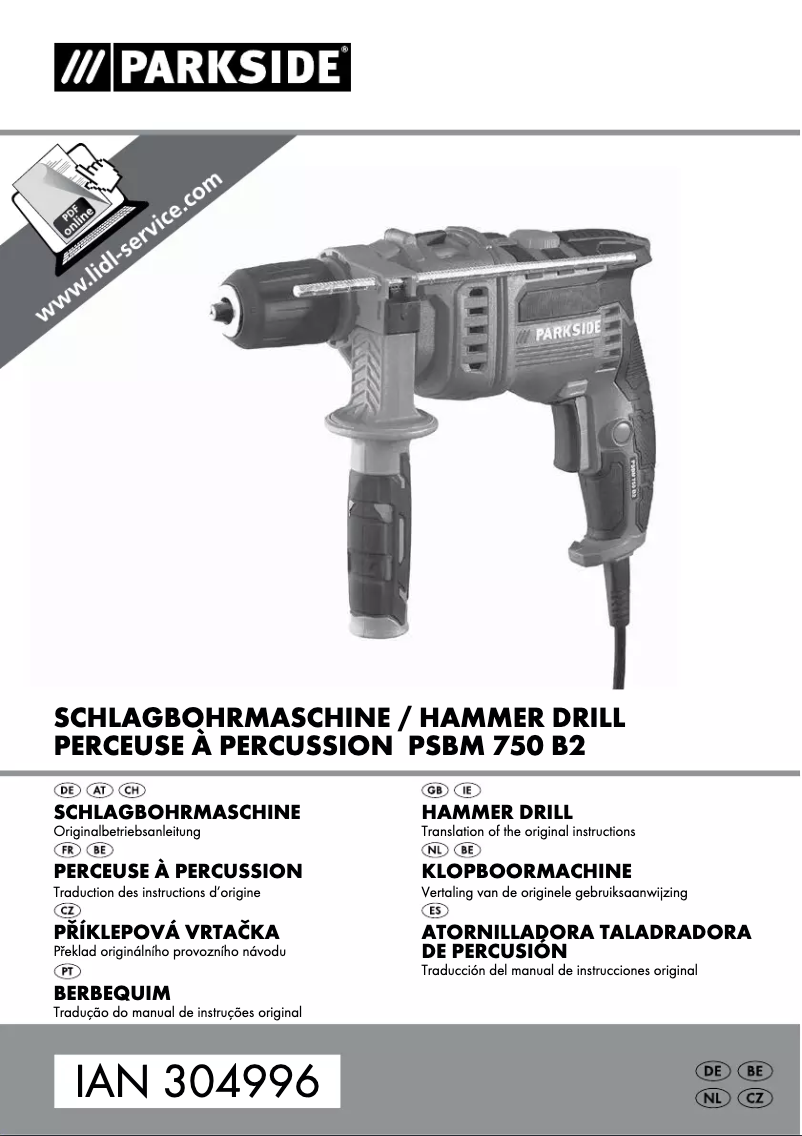 Page n°1 - Manuel utilisateur Parkside PSBM 750 B2