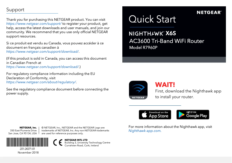 Page 1 de la notice Guide d'installation Netgear Nighthawk X6S R7960P