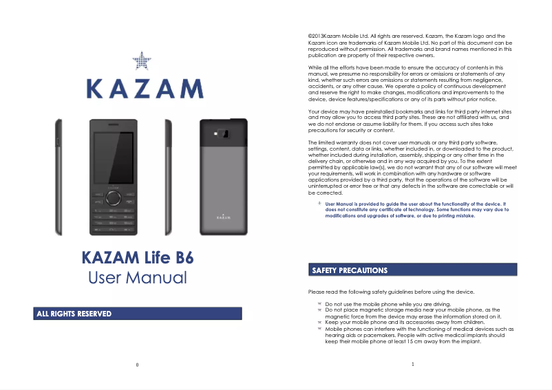 Page 1 de la notice Manuel utilisateur Kazam Life B6