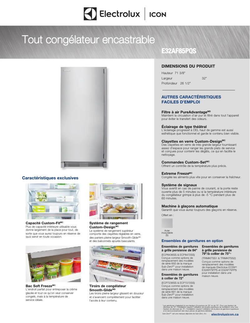 Page 1 de la notice Fiche technique Electrolux E32AF85PQS