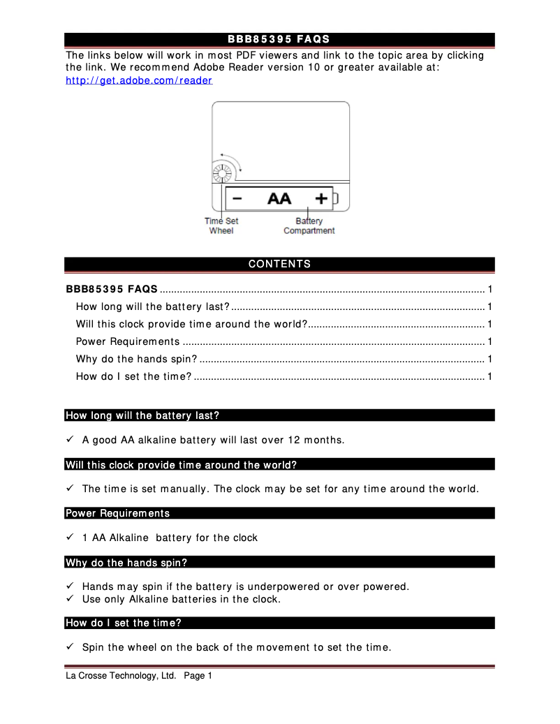 Page n°1 - FAQ La Crosse Technology BBB85395