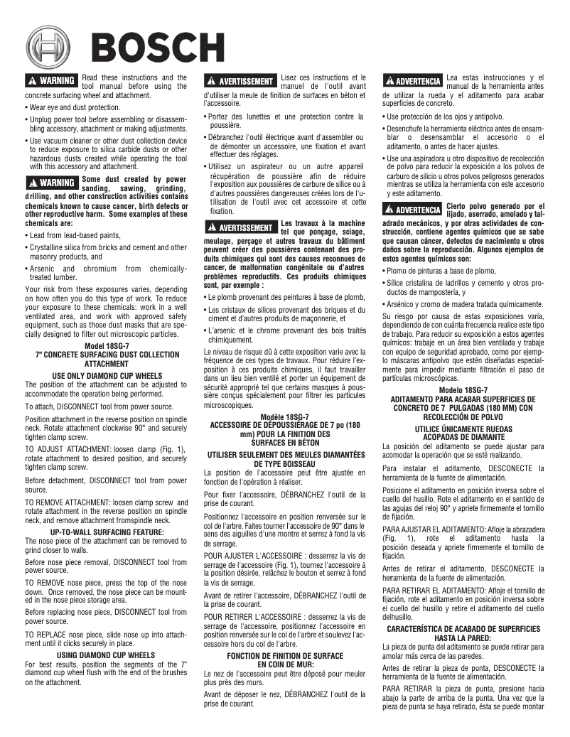 Page 1 de la notice Manuel utilisateur Bosch 18SG-5K