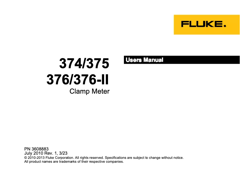 Page 1 de la notice Manuel utilisateur Fluke 375