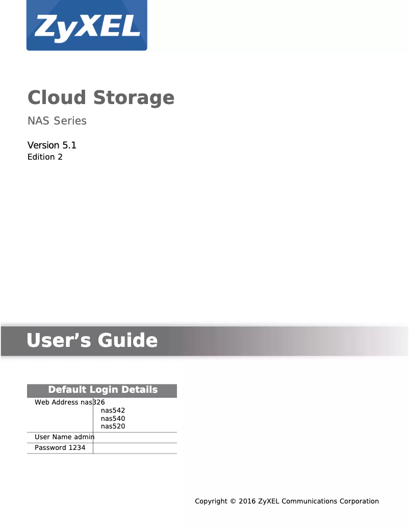 Page n°1 - Manuel utilisateur ZyXEL NAS520-8T