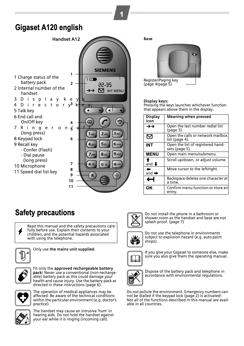 Page 1 de la notice Manuel utilisateur Siemens Gigaset A120
