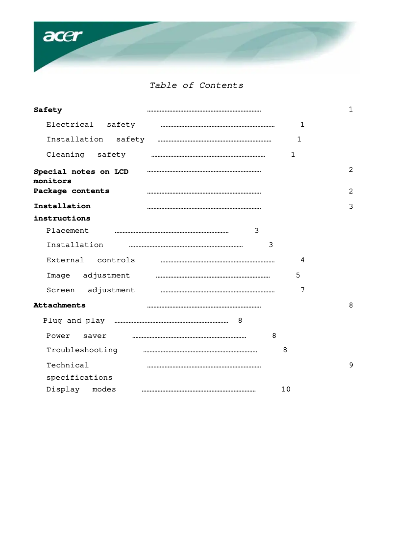 Page n°1 - Manuel utilisateur Acer Value AL2216