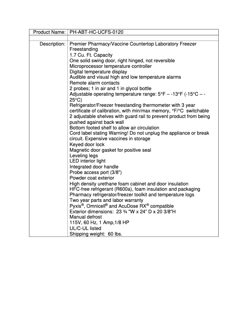 Page 1 de la notice Manuel utilisateur American BioTech Supply PH-ABT-HC-UCFS-0120