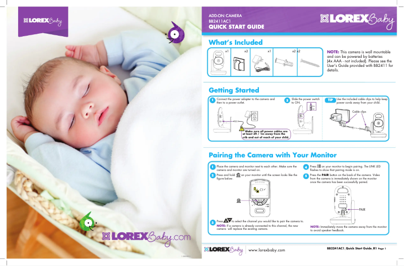 Page n°1 - Manuel utilisateur Lorex Baby BB2411AC1