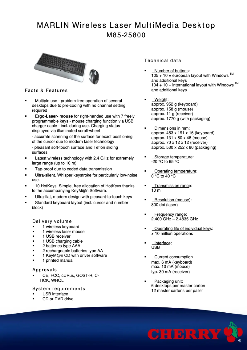 Page 1 de la notice Fiche technique Cherry eVolution MARLIN
