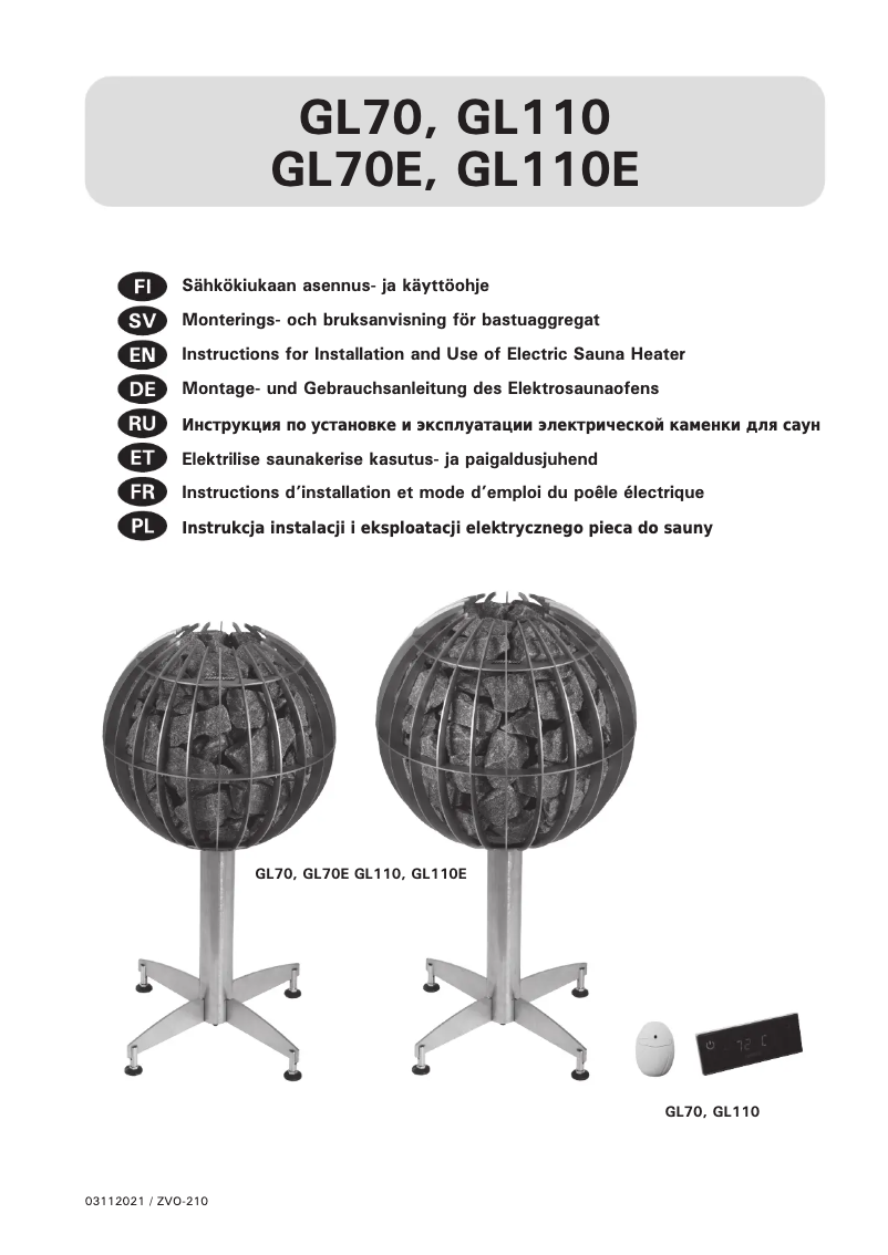 Page n°1 - Manuel utilisateur Harvia Globe GL110E HGLE110400