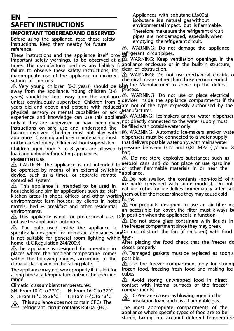 Page n°1 - Guide d'installation Hotpoint BF 1801 E F2