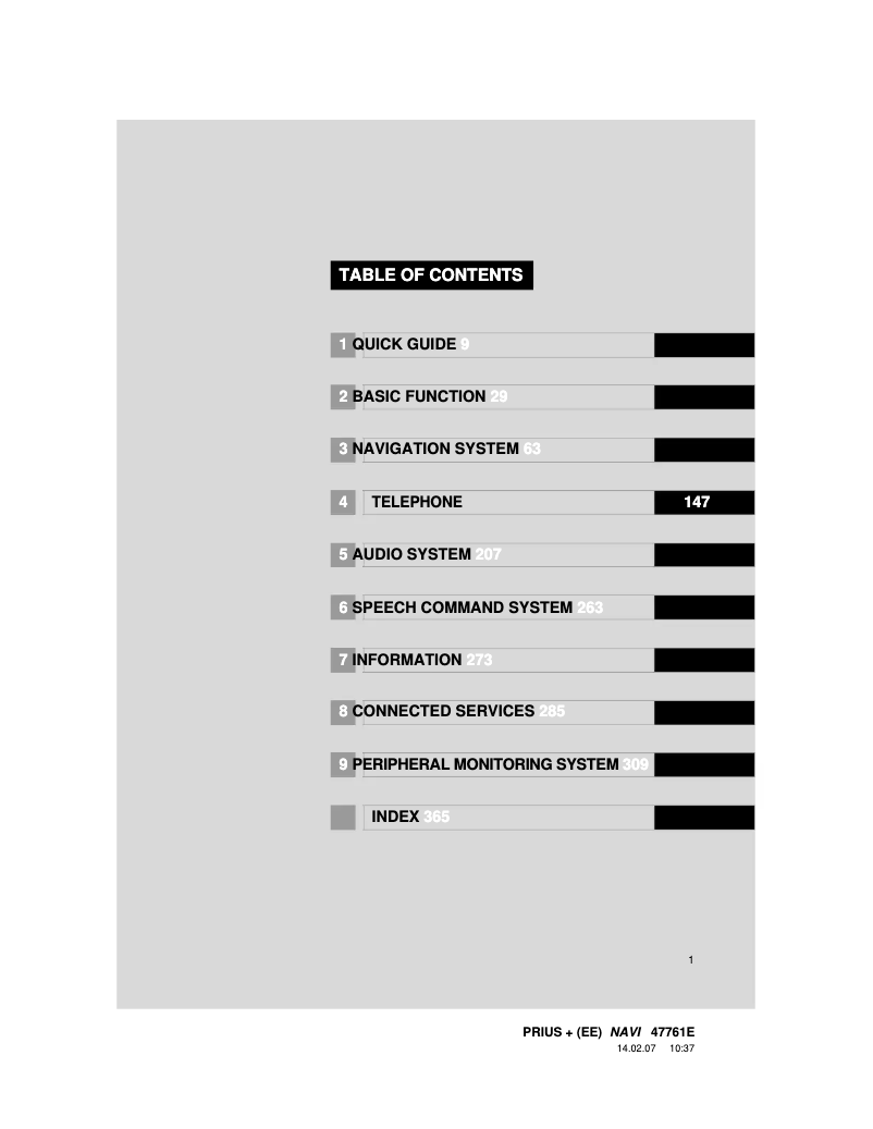 Image de la première page du manuel de l'appareil Prius Plus 2012 Navigation
