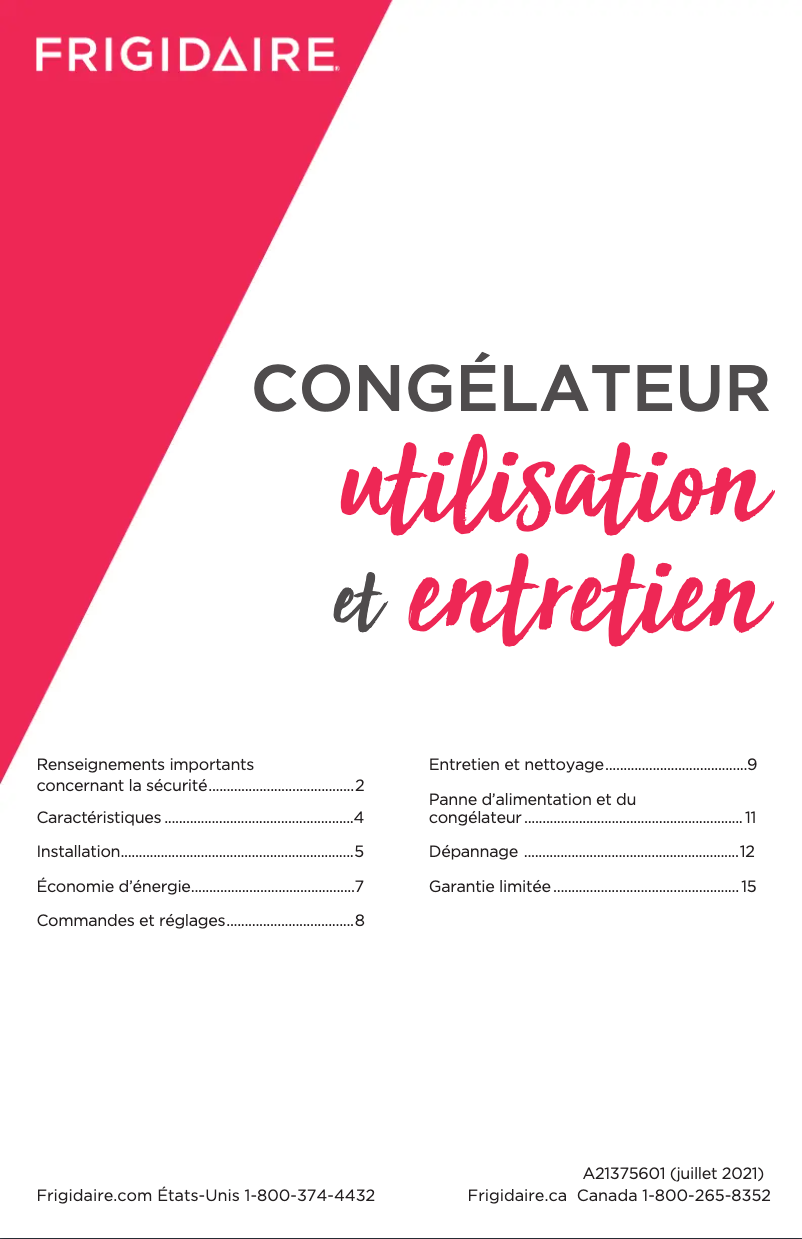 Page n°1 - Manuel utilisateur Frigidaire FFCL2042AW