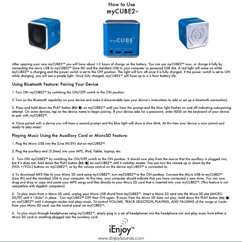 Image de la première page du manuel de l'appareil myCUBE2